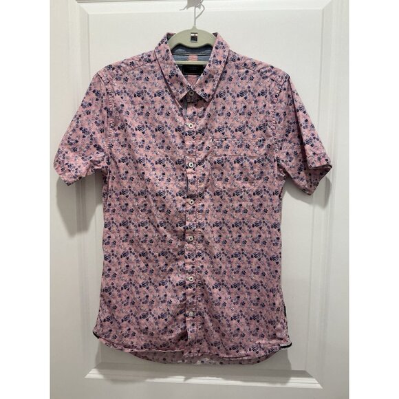 7 Diamonds Button Up Small Pink Floral Print Short Sleeve Front Pocket - Picture 1 of 11
